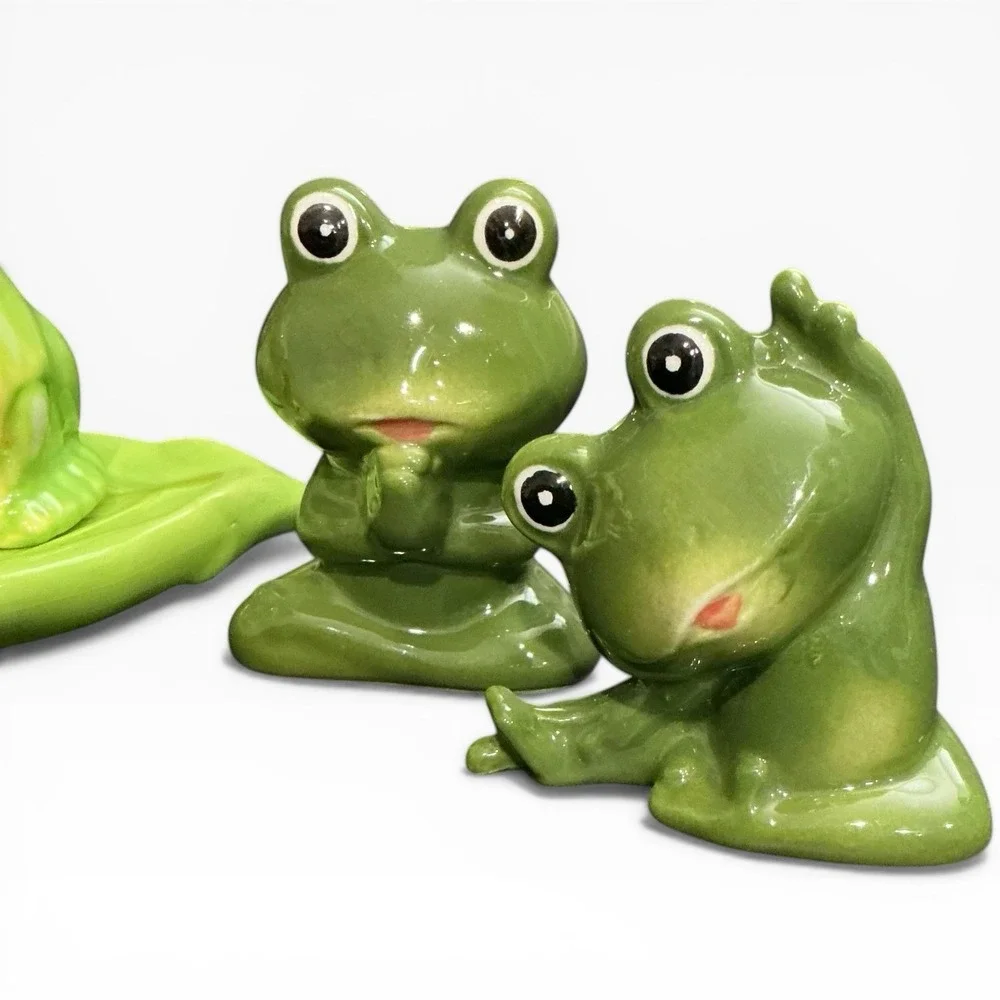 Ceramic Frog Salt Pepper Shakers Sets Ganz Lily Pad Cracker‎ Barrel Cottagecore